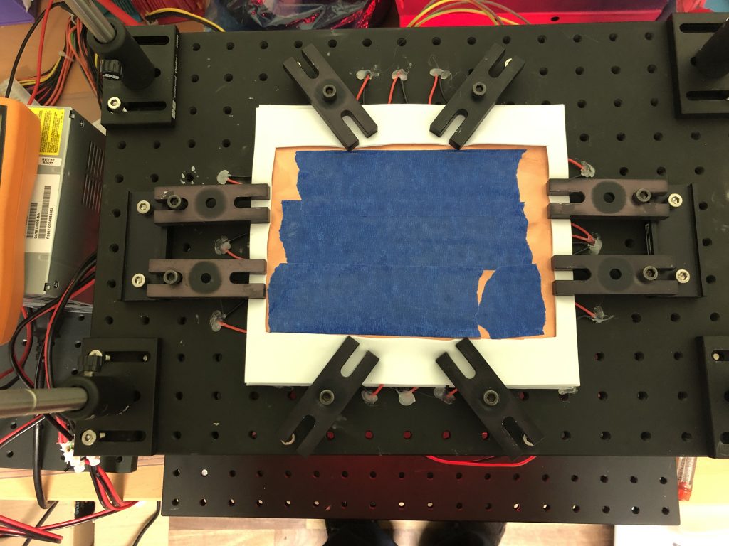 The cold plate build — Peltier units under a copper plate