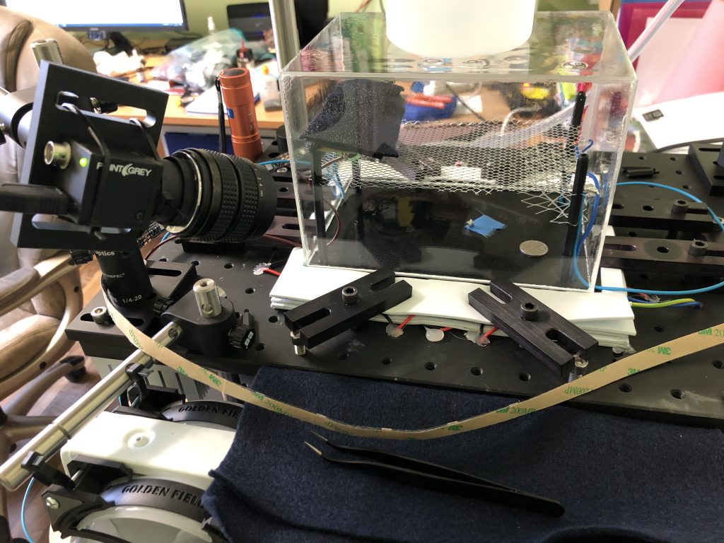 The full cloud chamber set up with water cooling blocks, pump and radiator