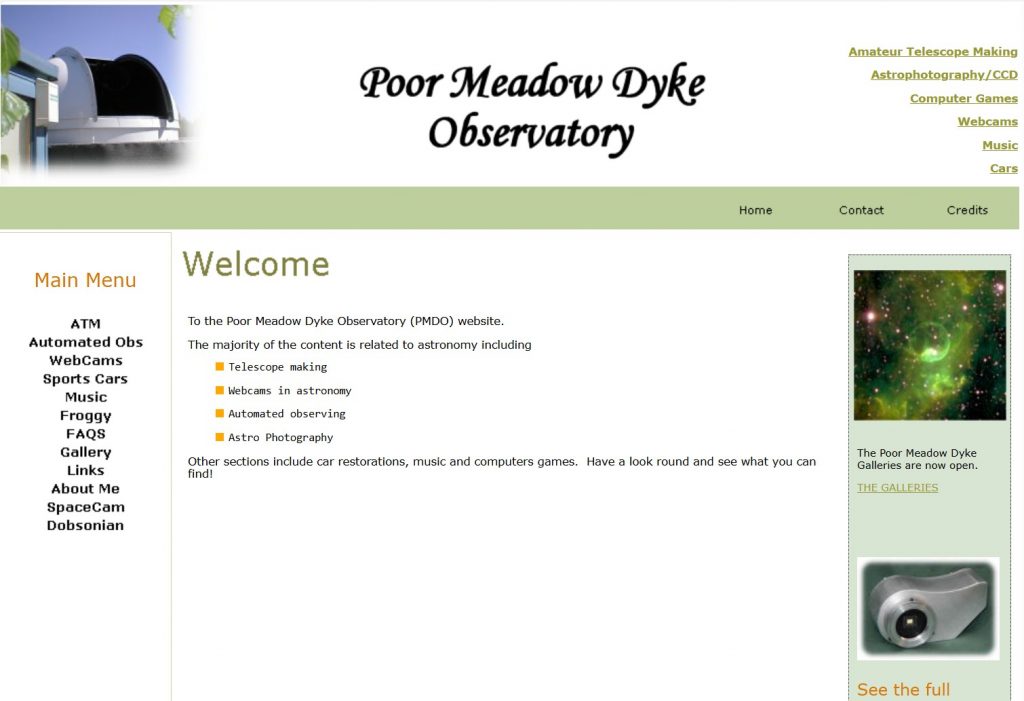 Screenshot of the 2002 astronomy project website