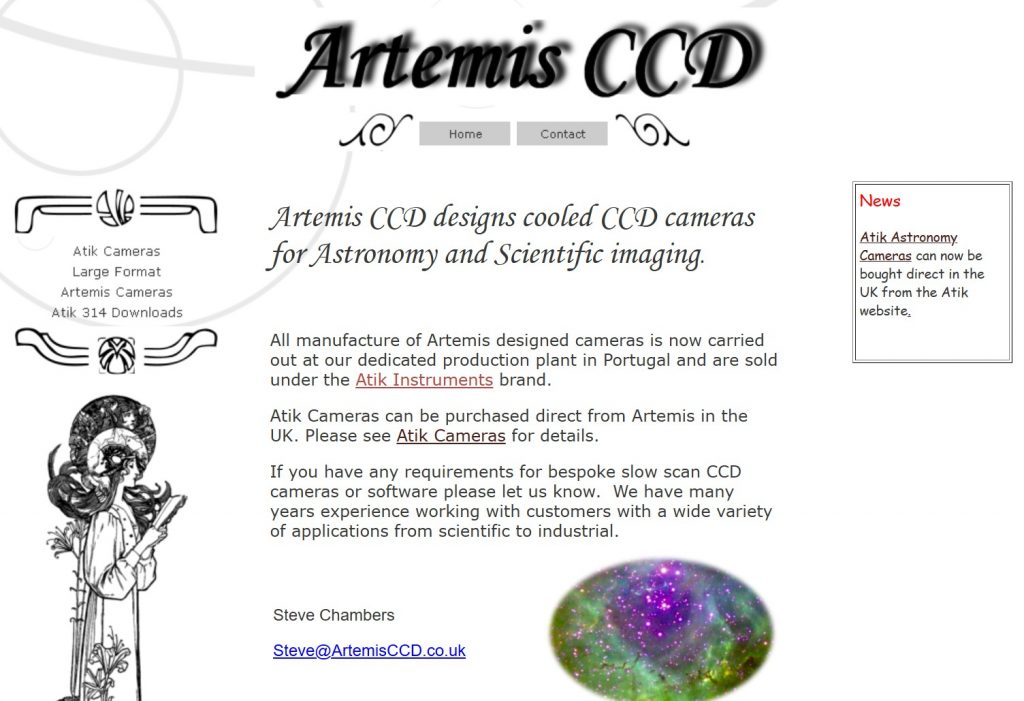 Screenshot of the ArtemisCCD.co.uk site, 2005-2008